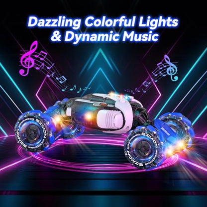 Nicella Remote Control Car, RC Toys Gifts for 6 7 8 9 10 11 12 Year Old Boys Girls - 360° Rotating 4WD Gesture Sensing RC Sunt Car with Lights & Music - Cool Birthday Gifts for Kids - color: Blue