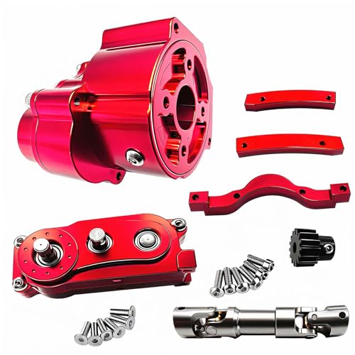 All-Metal Prefixal Gearbox Transfer Case Front Motor Transmission Upgrade 1/10 RC Crawler Axial SCX10 & SCX10 II 90046(Red)