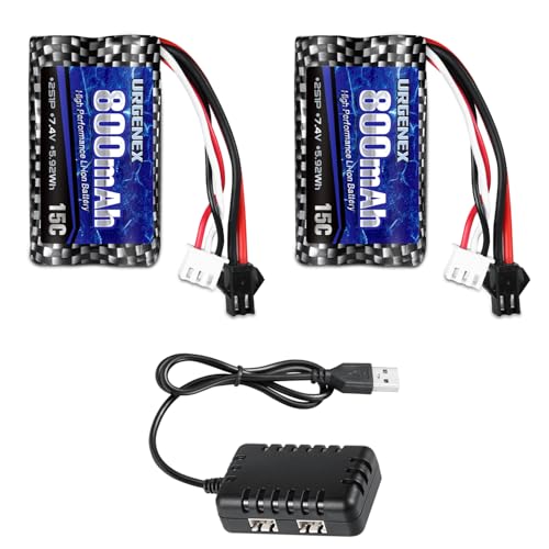 Airsoft Battery 7.4V 800mAh with SM-2P Plug 2S RC Li-ion Battery Compatible with Anstoy Gel Blaster Gun WPL MN BEZGAR RC Car Boats and Most 1/16, 1/18, 1/24 RC Trucks