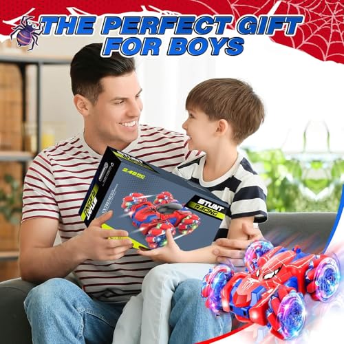 Spider Remote Control Car, Double Sided 360°Rotating USB Direct Charging RC with Cool Lights, 2.4Ghz Drift RC Stunt Vehicle, 360°Rotating 4WD Off-Road Race Car Toys for 4-12 Boy Girl Gifts (Blue) - color: Blue