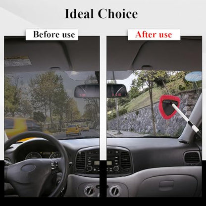 Windshield Cleaning Tool, Car Window Cleaner, Windshield Cleaner with 4 Washable Reusable Microfiber Pads and Extendable Handle, Auto Glass Wiper Cleaning Kit Universal for Car (Red) - color: Red