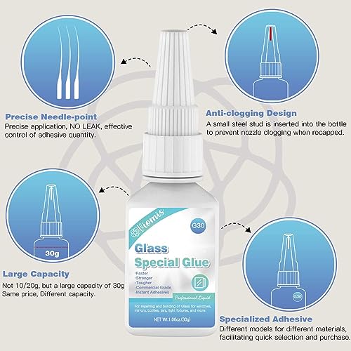 Glass Glue, 30g, Instant Strong Bond for Glass, Acrylic, Waterproof, Dries Clear, Quick Curing, Ideal for Craft, Jewelry, Rhinestone, Crystal, Mirror, Glasses | Acrylic Super Glue for Bonding Glass| Clear Adhesive Glue Repair for Craft, Jewelry, Rhineston