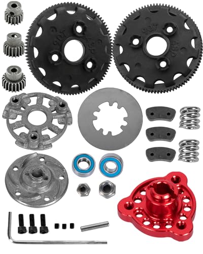 RC 48P 90T Spur Gear w/ 17T 19T 21T & Slipper Clutch Slipper Rebuild Kit Pressure Plate RC Upgrades Part for 1/10 Rustler/Stampede/Bandit 2WD VXL XL-5,Slash 2WD (VXL),Red - color: Red( 1 Set )
