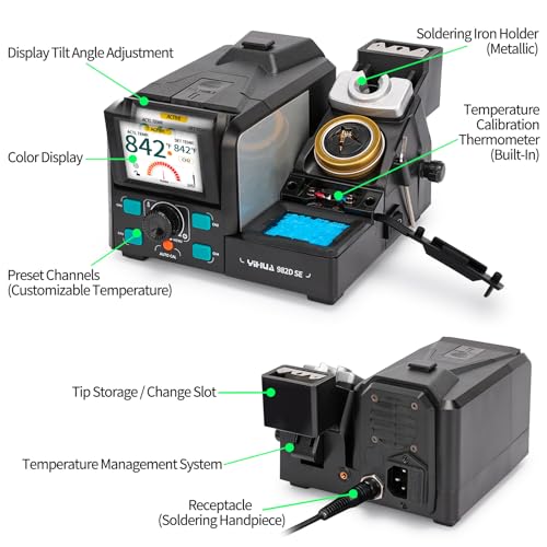 YIHUA 982D SE 200W Micro Soldering Kit with Precision Soldering Iron Station with 11 Soldering Tips, Lead-Free Solder, Auto Temperature Calibration Function