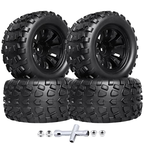 HobbyPark PreGlued Mounted 12mm Hex Hubs RC Truck Tires and Wheels 2.8 Tires with Foam Inserts for Traxxas Rustler Stampede Hoss 4x4 Redcat RC Monster Truck Set of 4 (128x67mm(HxW)) - size: 128x67mm(HxW)