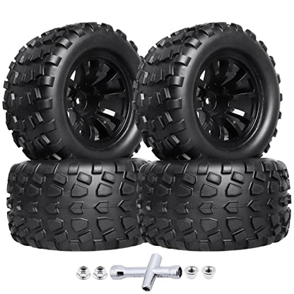 HobbyPark PreGlued Mounted 12mm Hex Hubs RC Truck Tires and Wheels 2.8 Tires with Foam Inserts for Traxxas Rustler Stampede Hoss 4x4 Redcat RC Monster Truck Set of 4 (128x67mm(HxW)) - size: 128x67mm(HxW)