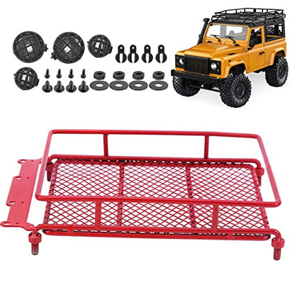 Metal ROOF Rack Luggage Carrier LED Light MN 1/12 RC Crawler Durable Practical RED Black Silver Applicable Remote Control CAR (Red) - color: Red