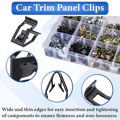240 PCS 12 Sizes Auto Car U-Clips, Metal Trim Clips, Trim Moulding Clip Kit | Automotive Trim Moulding Fastener Clips, Universal Metal Dash Retainer Clips Replacement for Most Cars