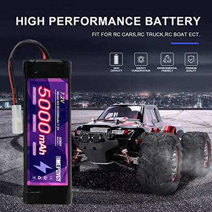 7.2V RC NiMH Battery 5000mAh Capacity Rechargeable 6-Cell Flat Battery Pack with TMY Plug(2 Packs) - color: 7.2V-2