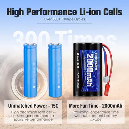 2000mAh 7.4 V Li-ion Battery with JST Plug 2S Rechargeable RC Battery with 1 to 2 USB Charger Fit for RC Helicopter Car Truck and RC Boats