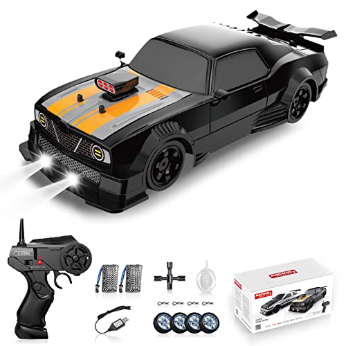 RC Drift Car 2.4GHz 1:16 Scale 4WD High Speed Remote Control Cars Vehicle with LED Lights Two Batteries and Drifting Tires Racing Sport Toy Cars for Adults Boys Girls Kids - color: Black