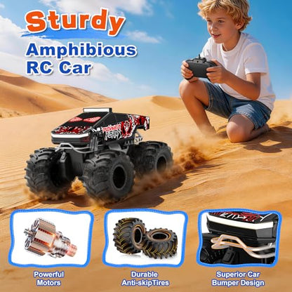 TOZDTO Remote Control Car, 1:18 Waterproof Monster Truck Toys RC Cars, 2.4GHz RC Trucks 4WD All Terrain Off-Road Pickup, Kids Christmas Birthday Presents for Boy Girl Toys Age 6 7 8 9 10 11 12 - color: Glossy Black