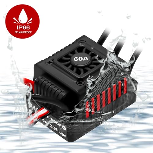Upgraded 60A Brushless ESC 2-3S Electronic Speed Controller Waterproof ESC for 1/10 Remote Control Car Truck - color: Red