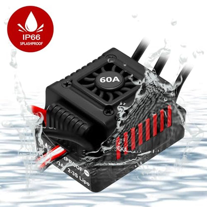 Upgraded 60A Brushless ESC 2-3S Electronic Speed Controller Waterproof ESC for 1/10 Remote Control Car Truck - color: Red
