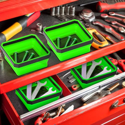 Barydat 10 Pcs Magnetic Tool Tray Collapsible Foldable Parts Trays Set Magnetic Screw Tray Magnetic Parts Bowl Square Silicone Magnetic Tool for Bolts Nuts Washers Pins Screw Parts (Green) - color: Green