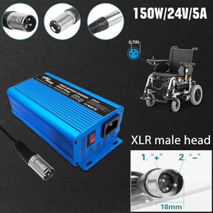 ULTRAPOWER 24V 5A Battery Charger,Universal Battery Charger Maintainer with 4LEDs Indicator,XLR Connector for Cars,Trucks,RVs,ATVs,UTVs,Tractors,SUVs,Electric Wheelchair Lead Acid Battery