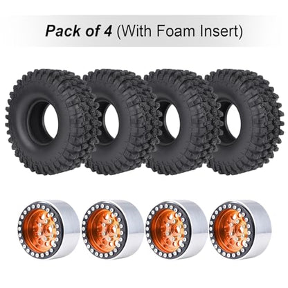 HobbyPark 120mm / 4.72inch 1.9 Crawler Tires and 1.9 Beadlock Wheels Set Foam Inserts for Axial SCX10 II III Traxxas TRX-4 Redcat Gen8 Gen7 Upgrades Replacement Parts (4-Pack) (Orange&Black) - color: Orange&black