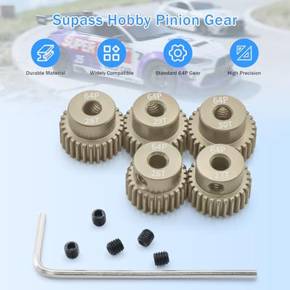 64P Pinion Gear Sets 26T 27T 28T 29T 30T for Shaft 3.175mm RC Motor Compatible with HPI Kyosho Losi Axial Tamiya 1/10 RC Car Monster Truck Upgrade Parts - size: 26T 27T 28T 29T 30T