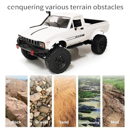 RC Truck 1/16 RC Rock Crawler, WPL C24 4x4 RC Pickup Truck, 2.4GHz Remote Control Car, All Terrain Off Road RC Climbing Car with Headlights and 2 Batteries for Adults (White) - color: White