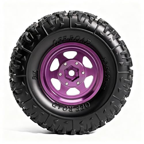 1.3” Aluminum Beadlock Wheels & Mud Terrain Tires Set for 1/18 1/24, -6.0mm Offset RC Crawler Car Fits TRX4M, Axial SCX24 AX24, Redcat Ascent-18, FCX24, 66 x 26mm, Pre-Assembled 4 pcs, Purple - color: Purple