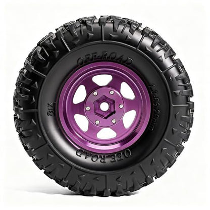 1.3” Aluminum Beadlock Wheels & Mud Terrain Tires Set for 1/18 1/24, -6.0mm Offset RC Crawler Car Fits TRX4M, Axial SCX24 AX24, Redcat Ascent-18, FCX24, 66 x 26mm, Pre-Assembled 4 pcs, Purple - color: Purple