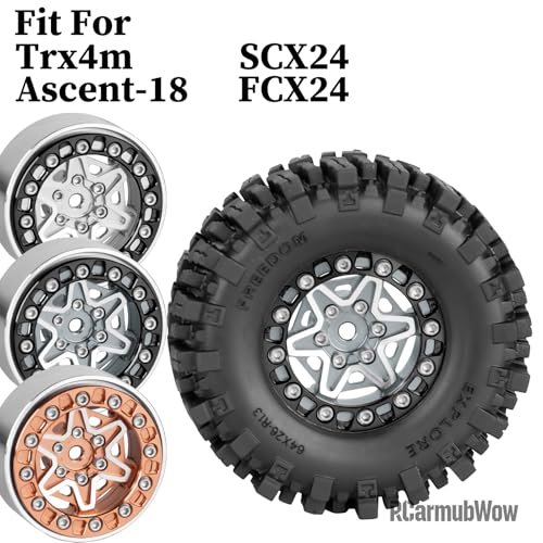 1.3 Beadlock Aluminum Alloy Wheels Rims & Tires Set with Foam Inserts for 1/18 TRX4M Ascent-18 1/24 SCX24 FCX24 RC Crawler Upgrade Parts,RCarmubWow 1.3 rc Wheels and Tires,4pcs,Titanium - color: Titanium(4pcs)