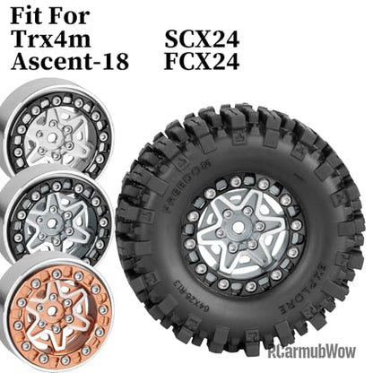 1.3 Beadlock Aluminum Alloy Wheels Rims & Tires Set with Foam Inserts for 1/18 TRX4M Ascent-18 1/24 SCX24 FCX24 RC Crawler Upgrade Parts,RCarmubWow 1.3 rc Wheels and Tires,4pcs,Titanium - color: Titanium(4pcs)