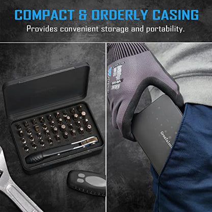 GreaTalent 37pc Mini Ratchet Wrench Screwdriver Bit Set with 1/4 inch S2 Steel Bits, 36-Tooth, Magnetic Bit Holder Quick Release, Low Profile 90 Degree Right Angle Offset Reversible Drive Handle | S2 Steel 1/4" Hex Shank Magnetic Bit Holder, 36-Tooth Gear