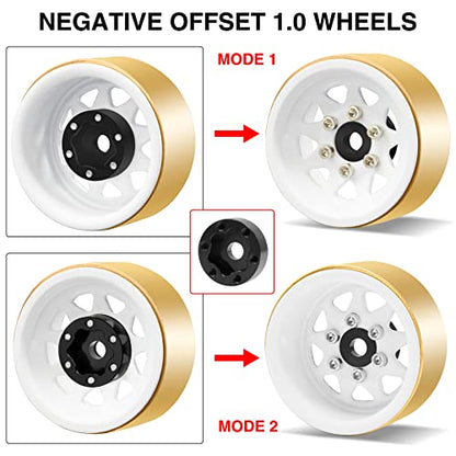 OGRC 1.0 RC Wheel Rims with Brass Rings Deep Dish Wheel Rims 1.0 Beadlock Wheels for 1/18 TRX4M 1/24 SCX24 C10 JLU Deadbolt Gladiator Bronco Crawler Car (White) - color: White