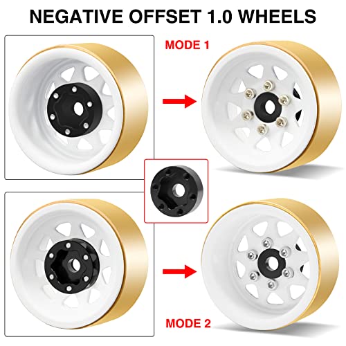 OGRC 1.0" Brass Aluminum Beadlock Wheels for TRX4M SCX24 Crawler (White) | 3.78mm Negative Offset, 22g Wheel Rim for TRX4M SCX24 AX24 1/18 1/24 RC Crawler - color: White