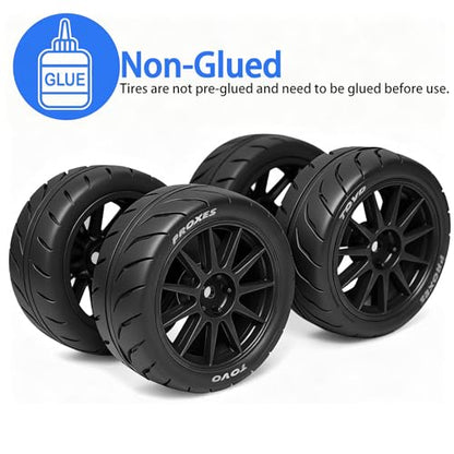 4PCS 1/10 RC Drift Racing Tires and Wheels 12mm Hex OD 2.56'' for 1:10 Scale Touring Street On Road Car Tamiya TT01 TT02 XV01 TA06 A959 PTG2 HPI KYOSHO HSP PTG2 Traxxa (Black) - color: Black