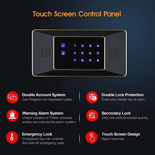 TIGERKING Home Safe 2.05 Cu Ft, 59.5 lb Heavy-Duty Steel Safe | Touchscreen Digital Lock, Inner Lock Box, Adjustable Shelf, Bedroom & Home Office Use, Jewelry & Document Storage - color: Black, size: 2.05 Cu Ft