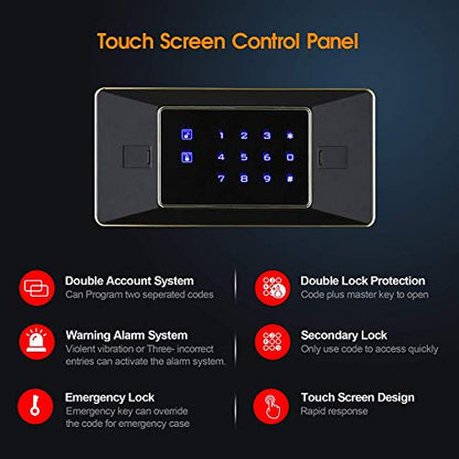 TIGERKING Home Safe 2.05 Cu Ft, 59.5 lb Heavy-Duty Steel Safe | Touchscreen Digital Lock, Inner Lock Box, Adjustable Shelf, Bedroom & Home Office Use, Jewelry & Document Storage - color: Black, size: 2.05 Cu Ft