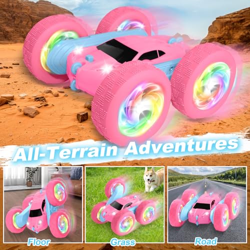 Remote Control Car, RC Cars for Girls, 2.4 GHz Double Sided RC Crawler with Upgraded USB-C Modular Battery, 360°Rotating Car Toys for 6 7 8 9 10 11 12 Year Old Girl Birthday Gift PinkBlue - color: 2-pinkblue