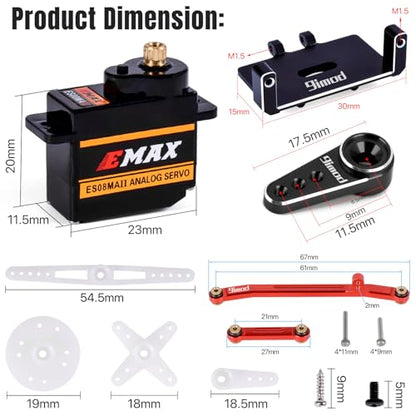 EMAX Steering Servo for SCX24 with Servo Mount and Horm Steering Link | SCX24 Servo Metal Gear ES08MAII Servo with Brass Mount for RC Car Boat SCX24 Upgrade Parts - color: Red
