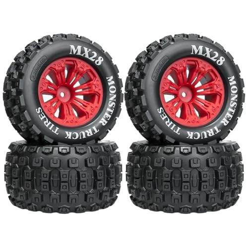 RC Car Repair Kit 1/10 RC Car 2.8-Inch Large MX28 Tread Off-Road Rubber Tires Plastic Rims 12Mm Coupling Upgrade Modify Decoration Parts - color: Red