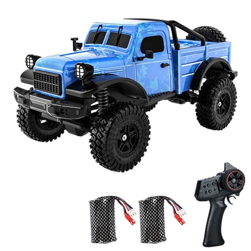 D883 RC Crawler Pickup Truck, 1:18 Scale Remote Control Car, 2.4GHz 4WD All Terrain Off-Road Rock Crawler with LED Lights and 2 Rechargeable Batteries for Adults (Blue) - color: Blue