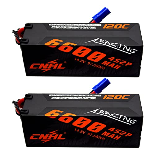 CNHL 6600mAh 4S Lipo Battery 14.8V 120C with EC5 Plug Hard Case(2 Packs) | Eliminates voltage sag for clean throttle response and extended runtime in 1/8 RC truggies, buggies, and trucks.