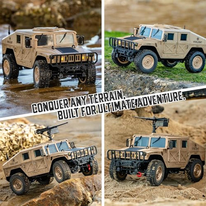 1:16 RC Army Truck – 4x4 Off-Road Rock Crawler with Winch Toy for Boys | 1:16 scale, Hummer, 4x4, RTR, off-road, rc winch, lights, opening doors & trunk, 40 min, 2.4G, gift for boys, Module battery. - color: Khaki