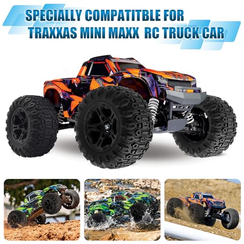 GOUPRC 12.5mm Hex RC Wheel Tires Set, 4.1 * 2.1 Inches 4PCS Swamp Claw Mud Terrain Tires Accessories for Traxxas Mini Maxx 1/12 RC Crawler Car Truck Buggy