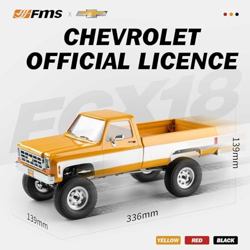 FMS 1/18 FCX18S Chevy K10 S RC Crawler RTR with License Red, RC Pickup Truck 4x4 Chevy Hobby Grade 2-Speed Transmission Monster Truck for Adults with Led Light (red)