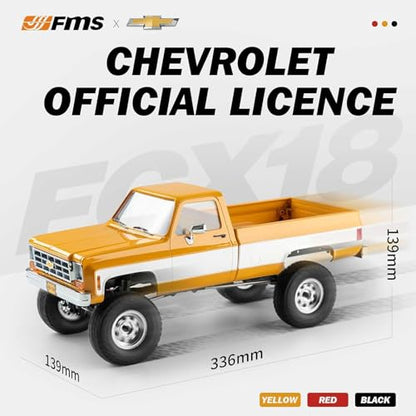 FMS 1/18 FCX18S Chevy K10 S RC Crawler RTR with License Red, RC Pickup Truck 4x4 Chevy Hobby Grade 2-Speed Transmission Monster Truck for Adults with Led Light (red)