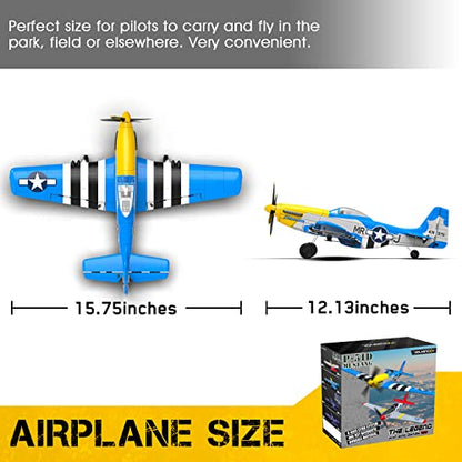 4-Channel Remote Control Aircraft,P51 Mustang 4-CH RC Plane,Ready to Fly RC Plane for Adult with X-Pilot Stabilization System, One Key Aerobatics, 2.4GHz 6-Axis Gyro - color: Blue