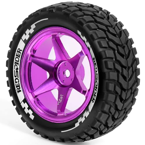 REDSPIDER Aluminum Alloy 1/10 On-Road Rally Wheel Tires 2.95" OD 12mm Hex for 1/10 Tamiya TT01 TT02 XV02 XV01 WLtoys HSP Kyosho WR8 RedCat Sakura HPI (Purple) - color: Purple