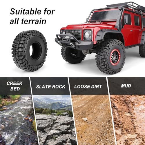 Hobbypark 4.4 Inches Tall RC 1.9 RC Crawler Tires Soft Rubber Good Grip for 1/10 Scale TRX4 Axial SCX10 Redcat Gen 8 RC4WD Rocks Mud Dirt fit 1.9 Beadlocks Wheels w/Foam, 4PCS