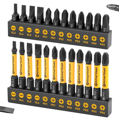 Amartisan 24-Piece Slotted Phillips Drill Bit Set, S2 Alloy Steel, Magnetic Tips, 2.3" Long With Storage box.Power Drill - Pro & DIY (24-Piece Bit Set (Slotted+Phillips)) - style: 24-Piece Bit Set (Slotted+Phillips)
