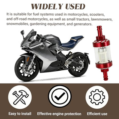 Car Fuel Filters, Tempered Glass Waterproof Fuel Filter Cup, Inline Alloy Rust-Proof and Durable Efficient Filter Oil Cup, Universal for Truck Motorcycle SUV Car (Red)
