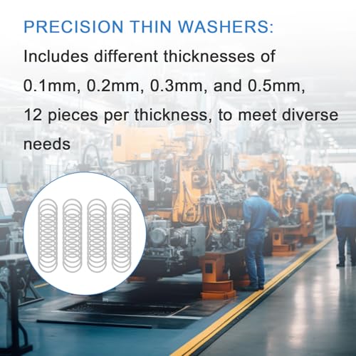 M8x10mm Thin Spacer Washer Set for Electronics,48PC 304 Stainless Steel | 0.1,0.2,0.3,0.5mm precision shims,12 pcs each,for M8 bolts,robotics,mechanical DIY and compact component spacing - size: M8x10