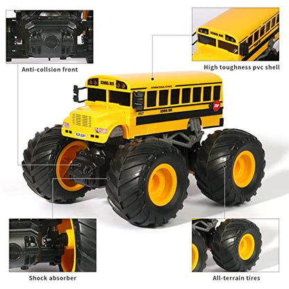 Remote Control School Bus Monster Truck Toy,1/18 RC School Bus,2.4GHz Offroad Hobby RC Racing Car with LED, High Speed All Terrain Electric Toy Vehicle Stunt Crawler, Best Gift for Kids