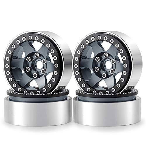 4pcs Aluminum Alloy 1.9" Beadlock Wheels Rims for 1/10th RC Crawler Car Axial SCX10,SCX10 II,TRX4 (Titanium) - color: Titanium
